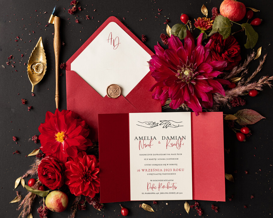 Zaproszenia ślubne Minimalistyczne Proste Bordowe Zaproszenia Ślubne Kremowe Róże Minimalistyczne Zaproszenia na Ślub Delikatne Zaproszenie Ślubne1