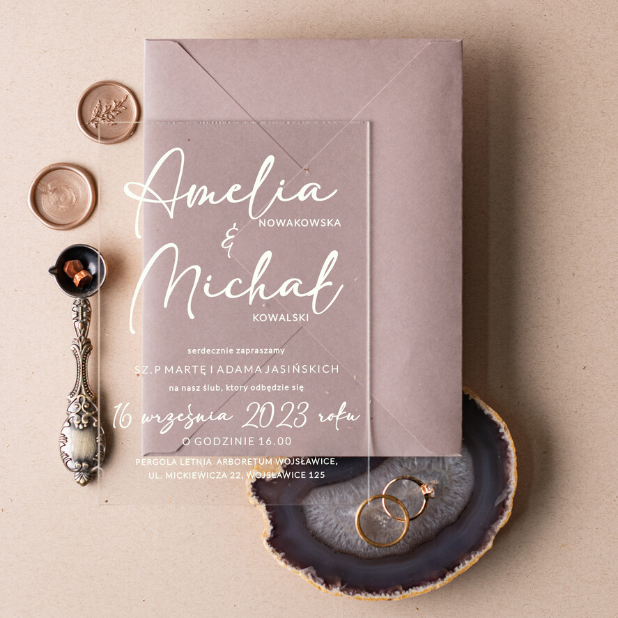 Zaproszenia ślubne Minimalistyczne zaproszenia na ślub cywilny, minimalistyczne zaproszenie ślubne w akrylu, zaproszenia Ślubne z kwiatami1