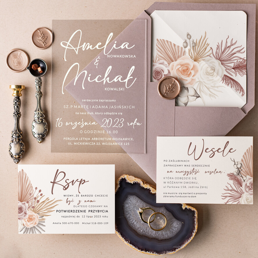 Zaproszenia ślubne Minimalistyczne zaproszenia na ślub cywilny, minimalistyczne zaproszenie ślubne w akrylu, zaproszenia Ślubne z kwiatami0