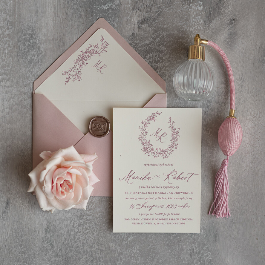 Zaproszenia ślubne Minimalistyczne Minimalistyczne Zaproszenia ślubne Romantyczne Zaproszenie na Ślub Wianek Różany1