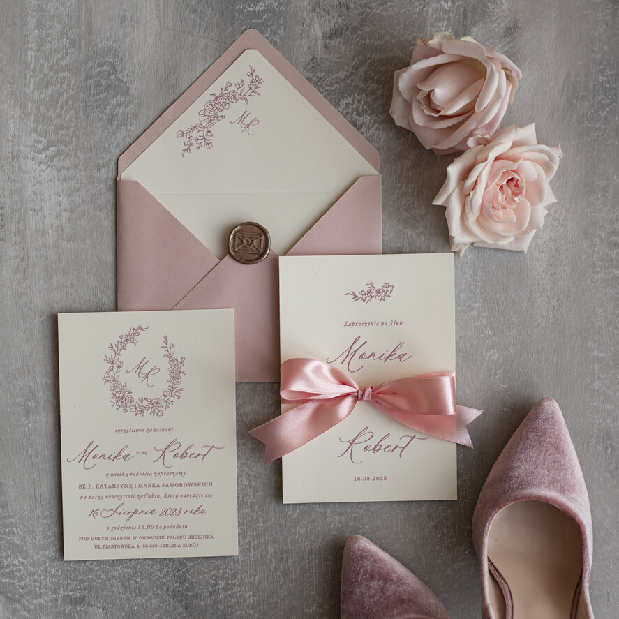 Zaproszenia ślubne Minimalistyczne Minimalistyczne Zaproszenia ślubne Romantyczne Zaproszenie na Ślub Wianek Różany3