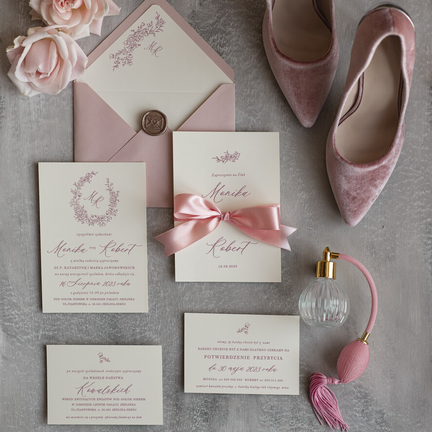 Zaproszenia ślubne Minimalistyczne Minimalistyczne Zaproszenia ślubne Romantyczne Zaproszenie na Ślub Wianek Różany0