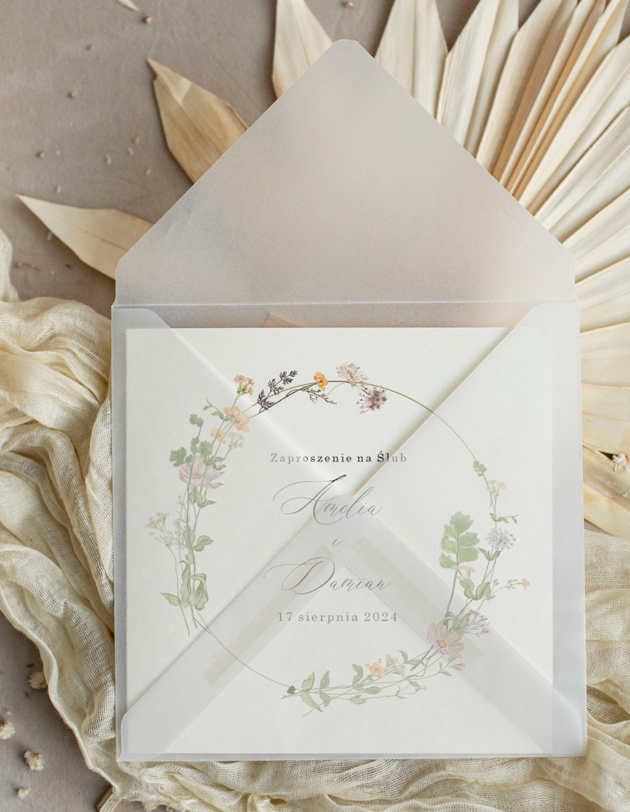 Zaproszenia ślubne Minimalistyczne Zaproszenia Ślubne z kwiatami Minimalistyczne składane Zaproszenia na Ślub Eleganckie Zaproszenie na ślub cywilny kalkowa koperta, proste zaproszenia ślubne 2