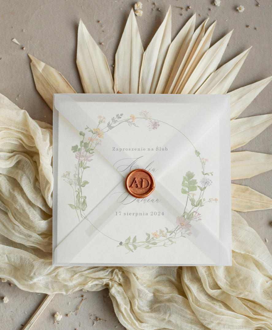Zaproszenia ślubne Minimalistyczne Zaproszenia Ślubne z kwiatami Minimalistyczne składane Zaproszenia na Ślub Eleganckie Zaproszenie na ślub cywilny kalkowa koperta, proste zaproszenia ślubne 3