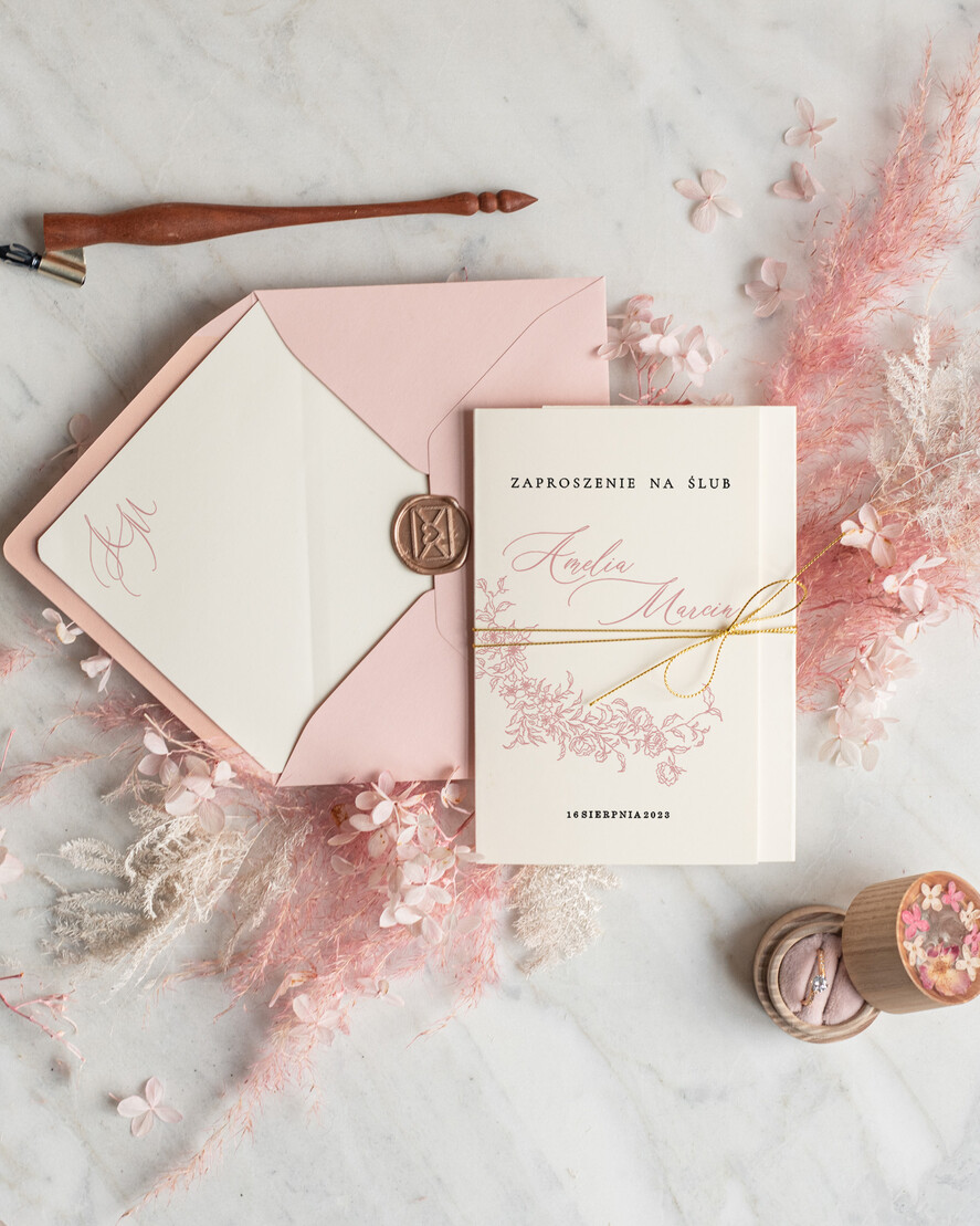 Zaproszenia ślubne Minimalistyczne proste zaproszenie ślubne ze sznurkiem, eleganckie zaproszenia na ślub 1