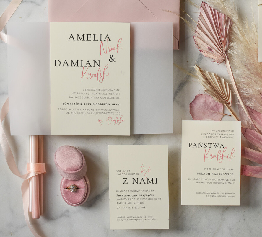 Zaproszenia ślubne Minimalistyczne Proste Różowe Zaproszenia Ślubne z Monogramem Minimalistyczne Zaproszenia na Ślub Delikatne Zaproszenie Ślubne1
