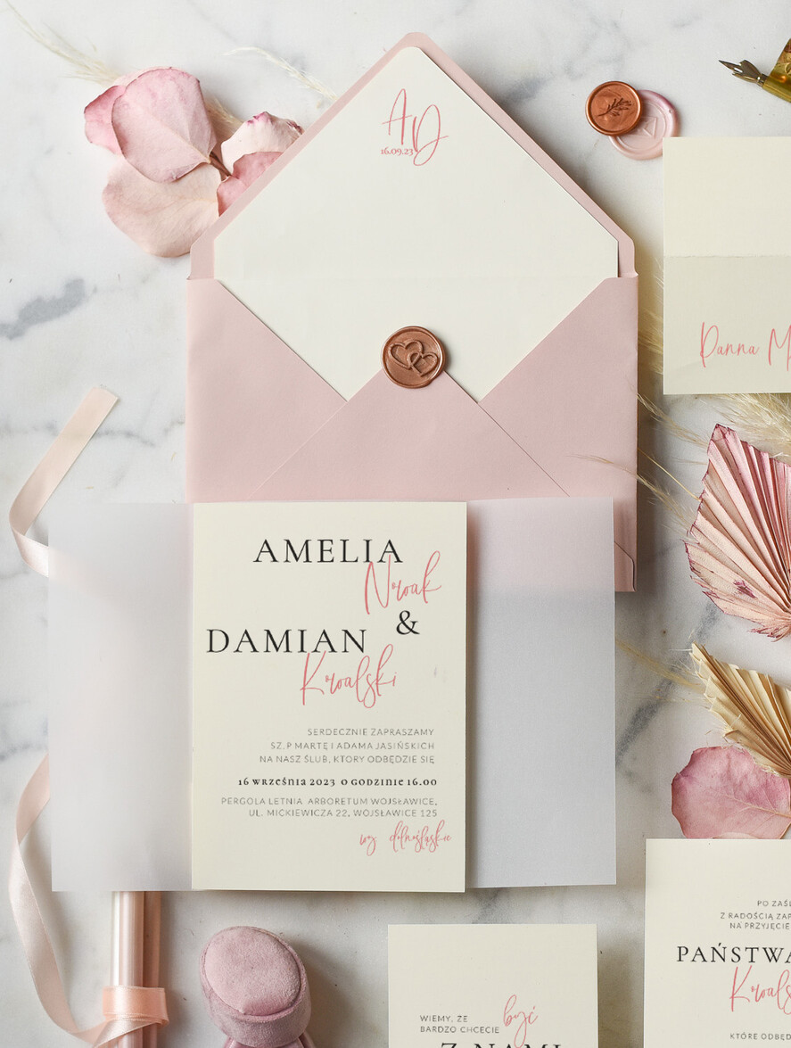 Zaproszenia ślubne Minimalistyczne Proste Różowe Zaproszenia Ślubne z Monogramem Minimalistyczne Zaproszenia na Ślub Delikatne Zaproszenie Ślubne2