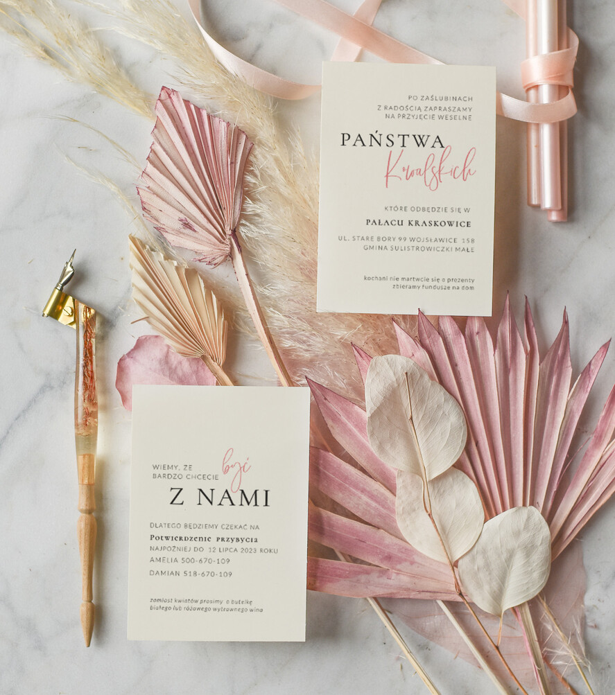 Zaproszenia ślubne Minimalistyczne Proste Różowe Zaproszenia Ślubne z Monogramem Minimalistyczne Zaproszenia na Ślub Delikatne Zaproszenie Ślubne4