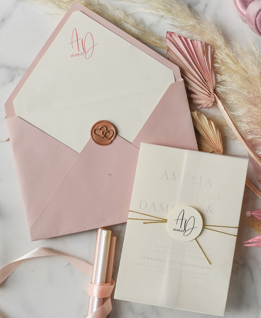 Zaproszenia ślubne Minimalistyczne Proste Różowe Zaproszenia Ślubne z Monogramem Minimalistyczne Zaproszenia na Ślub Delikatne Zaproszenie Ślubne5