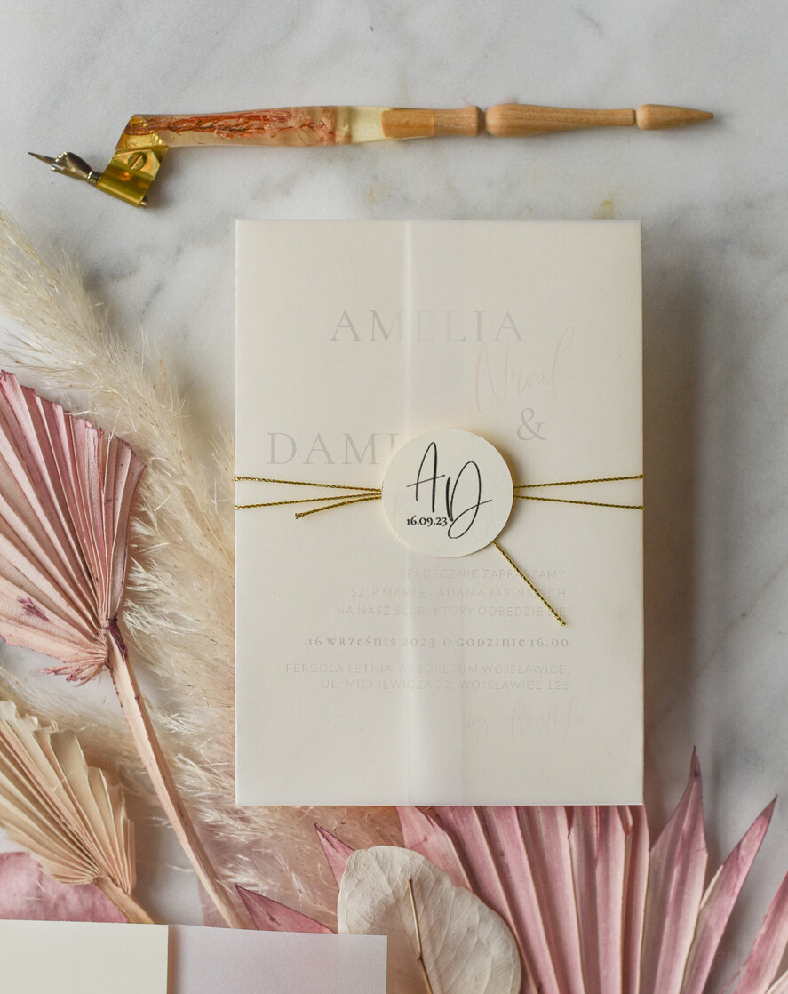 Zaproszenia ślubne Minimalistyczne Proste Różowe Zaproszenia Ślubne z Monogramem Minimalistyczne Zaproszenia na Ślub Delikatne Zaproszenie Ślubne8