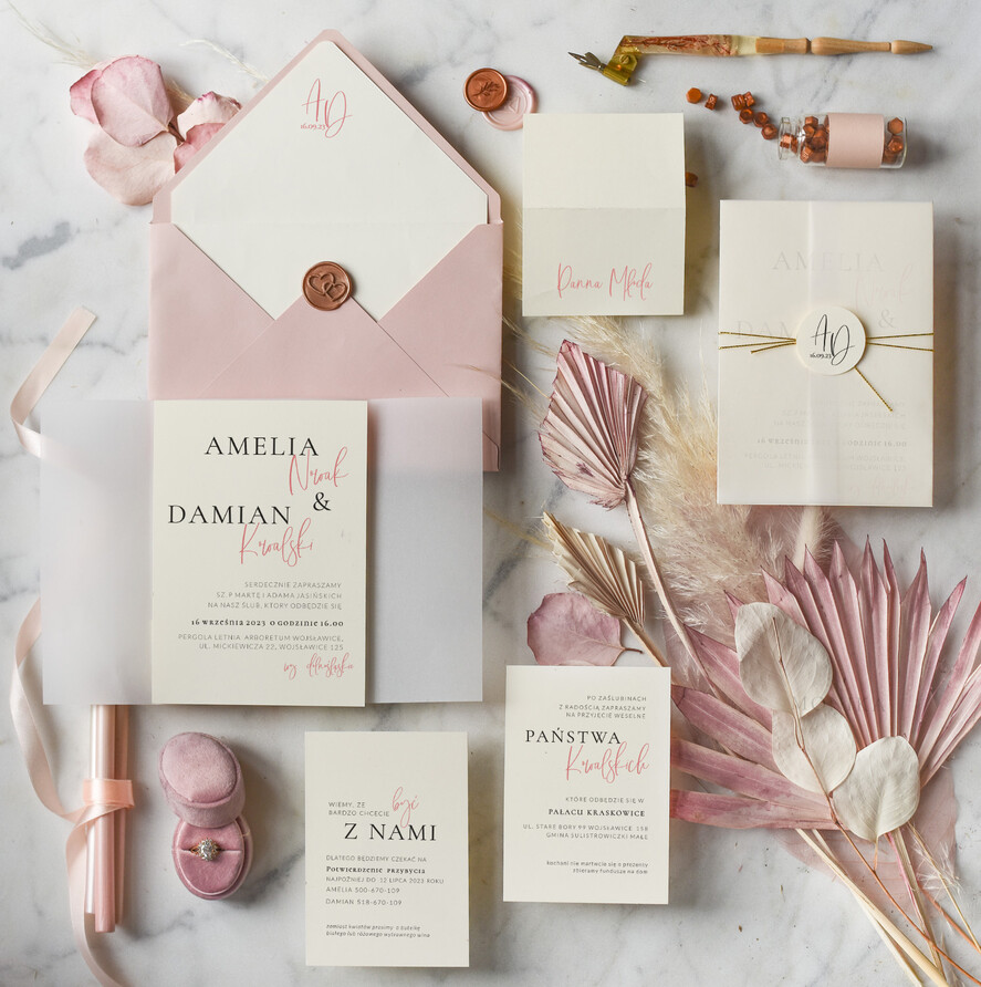 Zaproszenia ślubne Minimalistyczne Proste Różowe Zaproszenia Ślubne z Monogramem Minimalistyczne Zaproszenia na Ślub Delikatne Zaproszenie Ślubne0