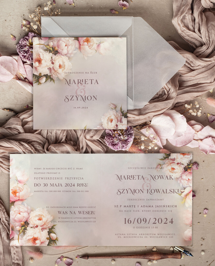 Zaproszenia ślubne Minimalistyczne Różowe Ombre Zaproszenia Ślubne Minimalistyczne Zaproszenia na Ślub Eleganckie, Różowe Zaproszenia Ślubne z peoniami Minimalistyczne Zaproszenia na Ślub Eleganckie malarskie piwonie1