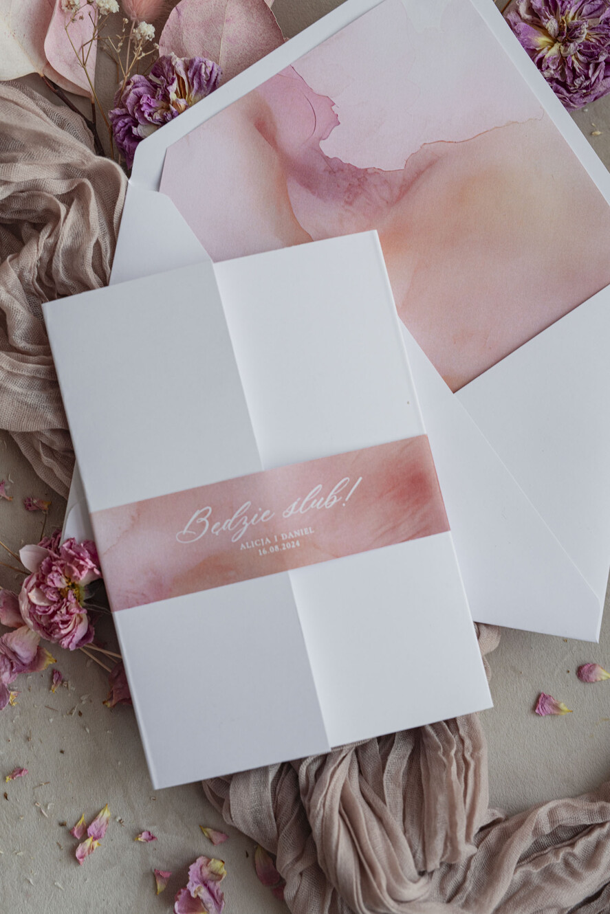 Zaproszenia ślubne Minimalistyczne Różowe Ombre Zaproszenia Ślubne Minimalistyczne Zaproszenia na Ślub Eleganckie zaproszenia ślubne marmurkowe różowe2