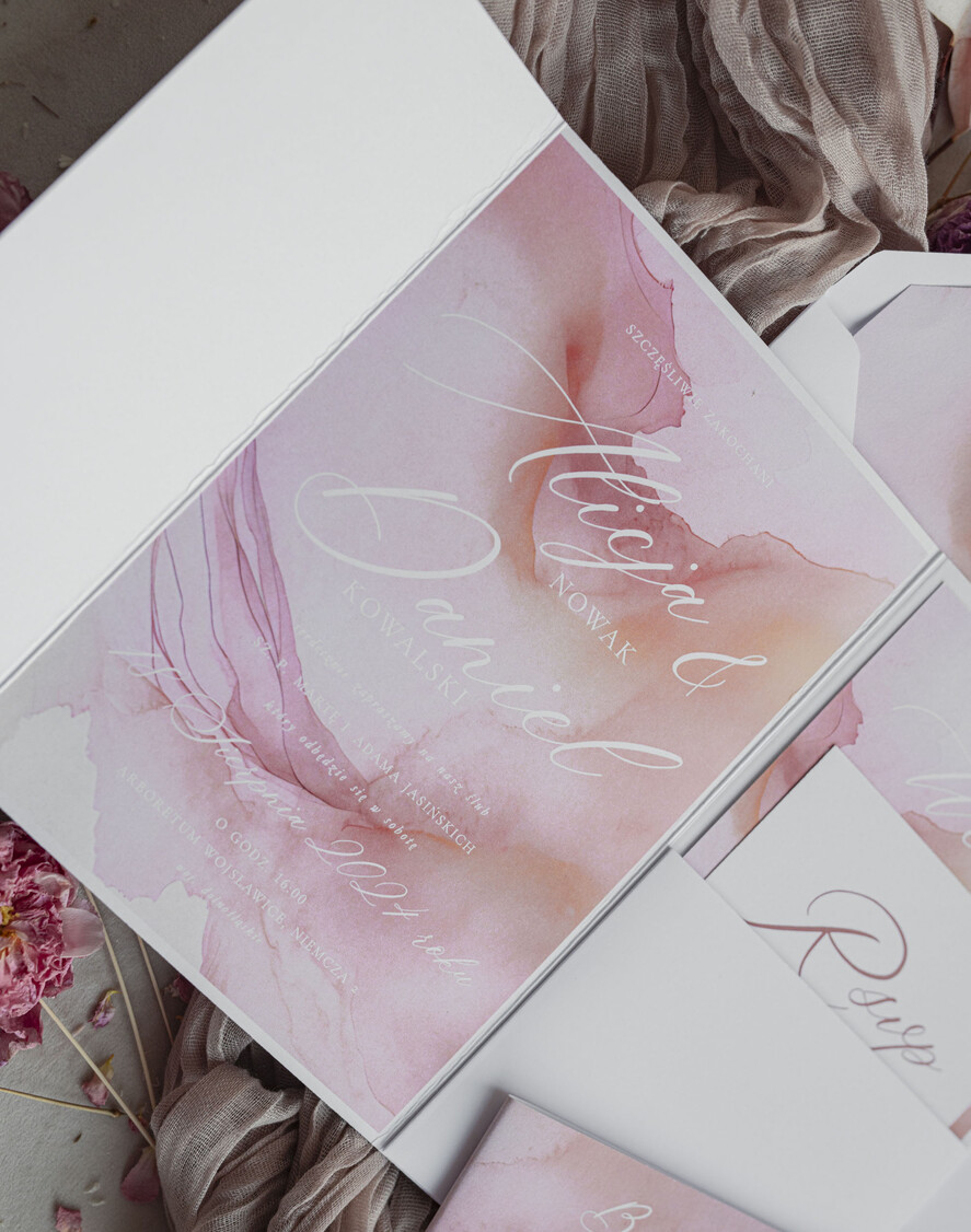 Zaproszenia ślubne Minimalistyczne Różowe Ombre Zaproszenia Ślubne Minimalistyczne Zaproszenia na Ślub Eleganckie zaproszenia ślubne marmurkowe różowe10