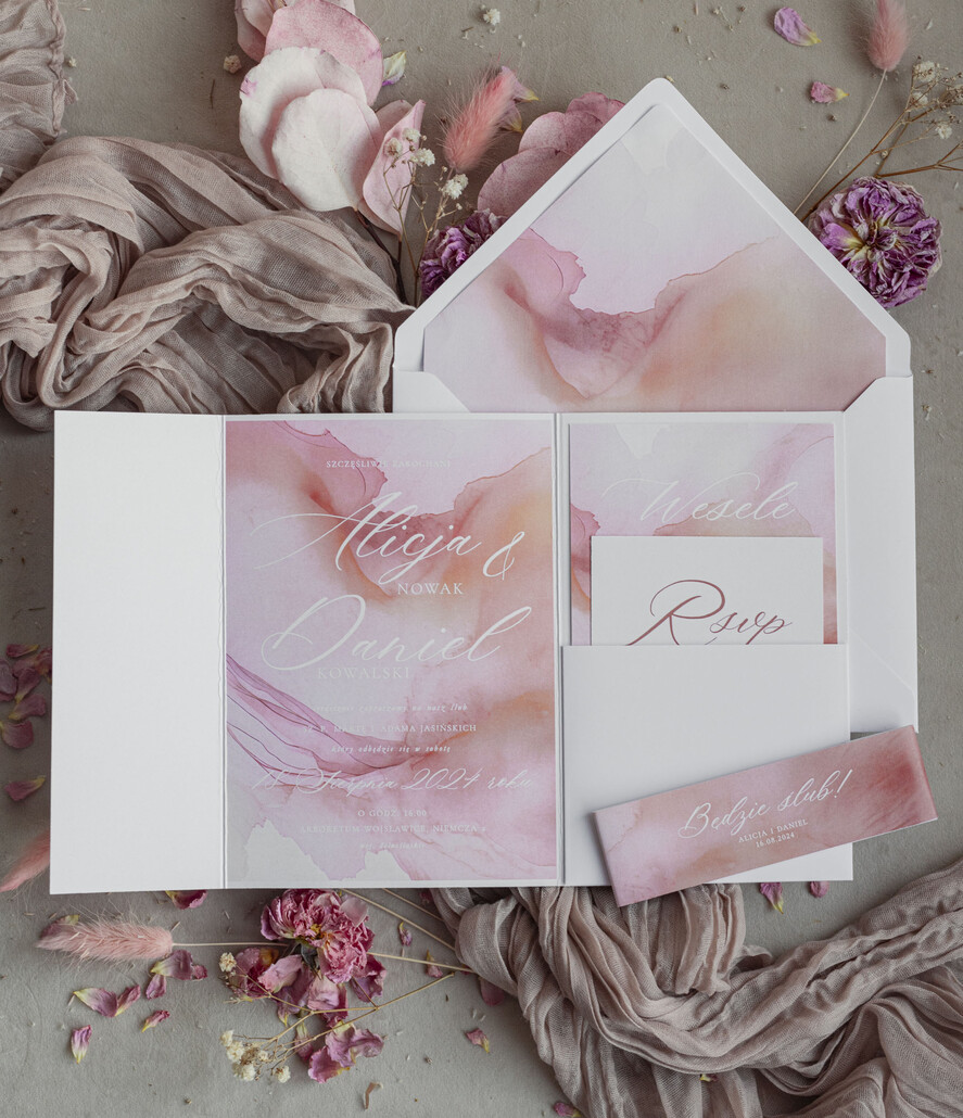 Zaproszenia ślubne Minimalistyczne Różowe Ombre Zaproszenia Ślubne Minimalistyczne Zaproszenia na Ślub Eleganckie zaproszenia ślubne marmurkowe różowe11