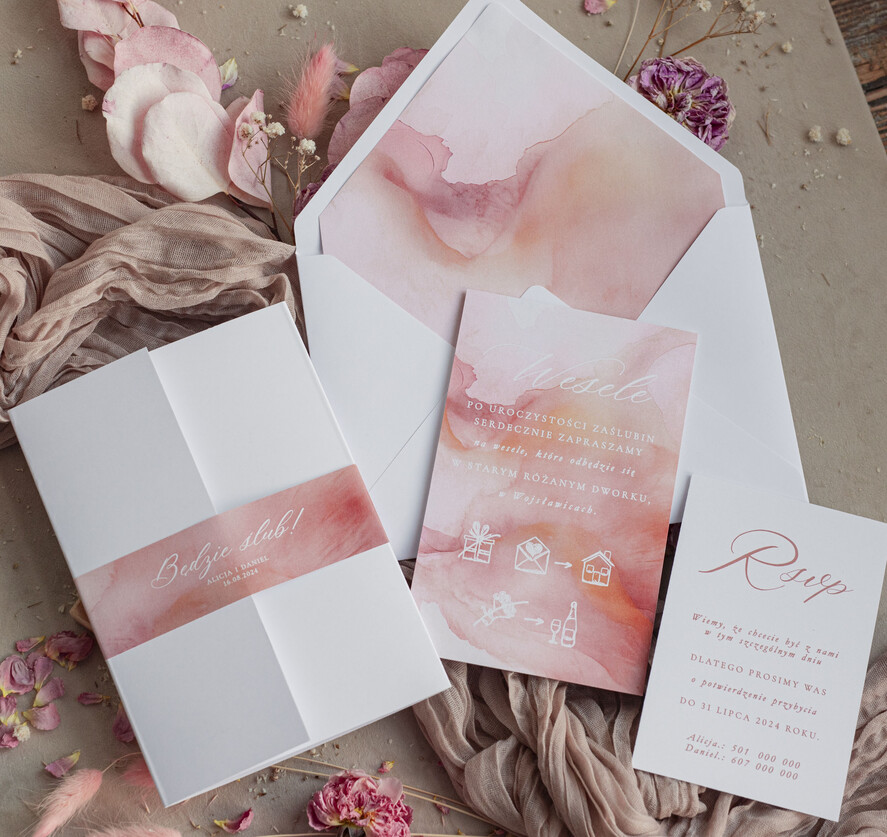 Zaproszenia ślubne Minimalistyczne Różowe Ombre Zaproszenia Ślubne Minimalistyczne Zaproszenia na Ślub Eleganckie zaproszenia ślubne marmurkowe różowe4