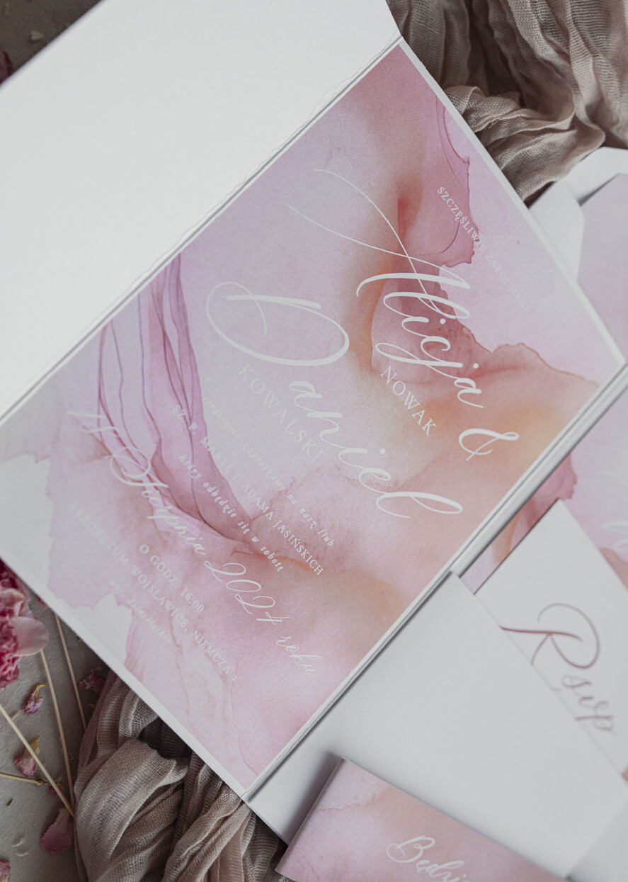 Zaproszenia ślubne Minimalistyczne Różowe Ombre Zaproszenia Ślubne Minimalistyczne Zaproszenia na Ślub Eleganckie zaproszenia ślubne marmurkowe różowe9