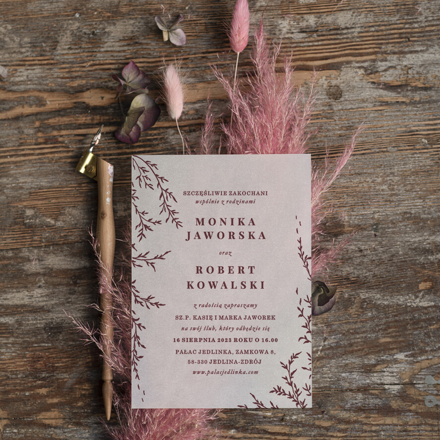 Zaproszenia ślubne Minimalistyczne Minimalistyczne Zaproszenia ślubne Romantyczne Zaproszenie na Ślub na kalce 1