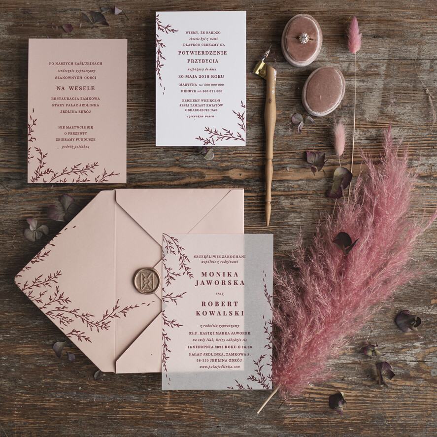 Zaproszenia ślubne Minimalistyczne Minimalistyczne Zaproszenia ślubne Romantyczne Zaproszenie na Ślub na kalce 3