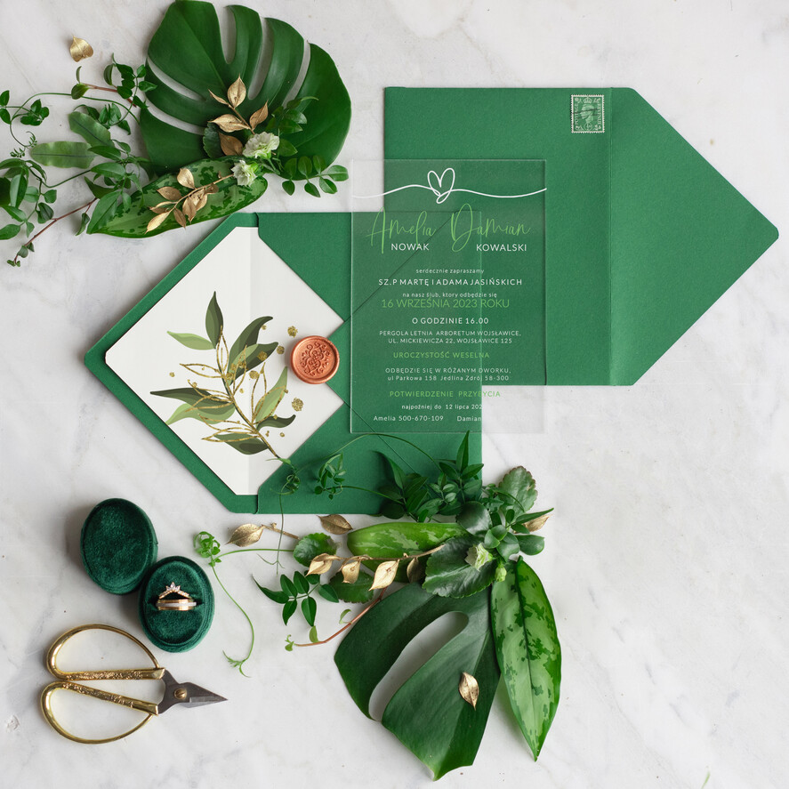 Zaproszenia ślubne Minimalistyczne Proste zaproszenie ślubne z akrylu, zaproszenia ślubne zielone plexi , zaproszenia slubne butekowa zieleń na pleksie eukaliptus0