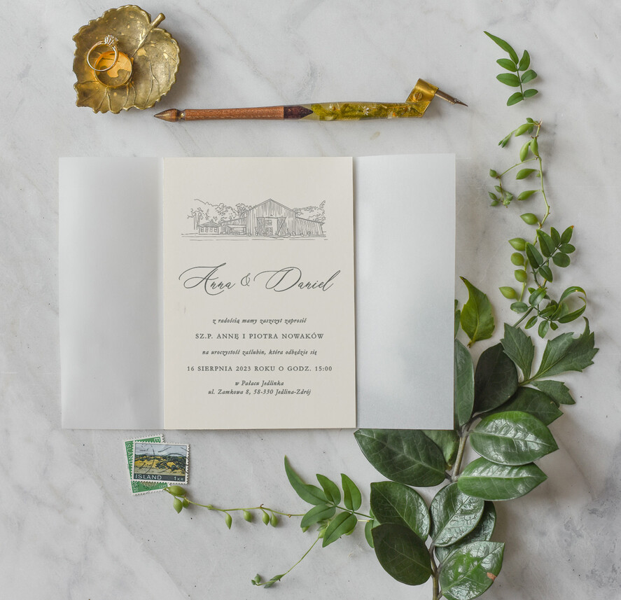 Zaproszenia ślubne Minimalistyczne Proste Zaproszenia Ślubne Minimalistyczne Zaproszenia na Ślub Twoje Miejsce szkicowane Zielone Zaproszenie Ślubne 3