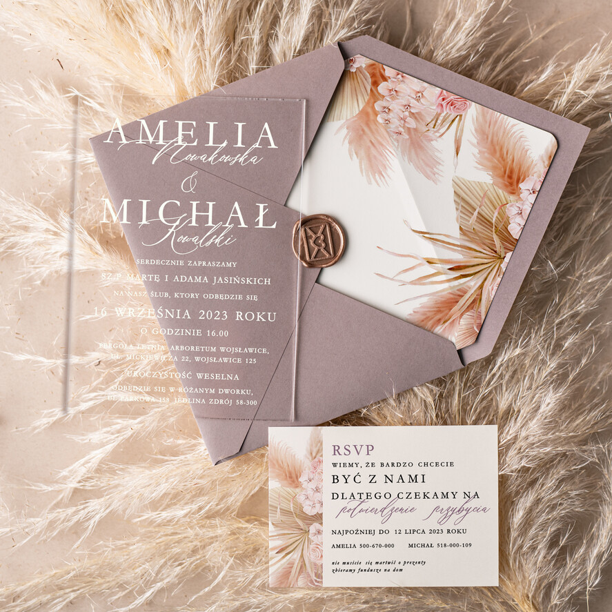 Zaproszenia ślubne Minimalistyczne Proste zaproszenia slubne rustykalne na pleksie, Modern Boho zaproszenie ślubne z akrylu, zaproszenia ślubne kwiaty plexi 1