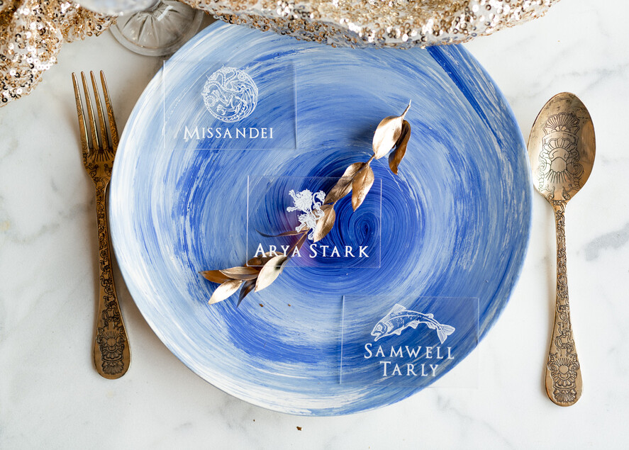 Winietki Eleganckie przeźroczyste winietki ślubne wizytówki dla gości weselnych idelane na wesele inspirowane Grą o Tron0