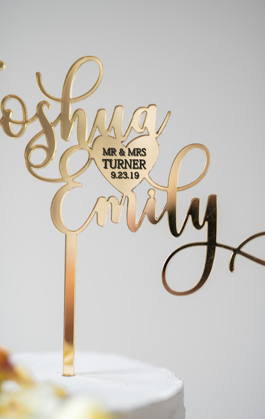 Figurki na tort / cake topper statuetki akryl błyszczący złoty topper na tort weseny napis na tort ślubny wasze nazwisko 5