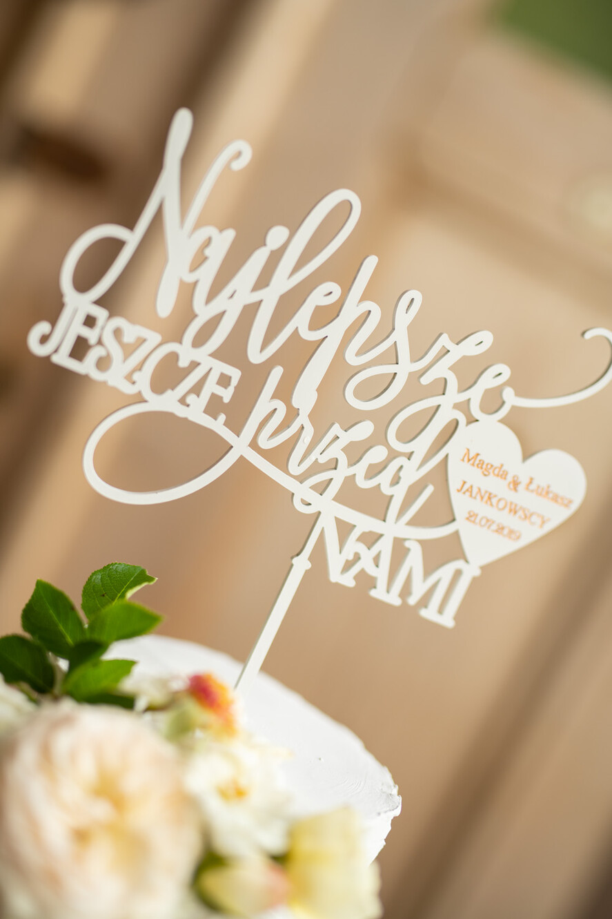 Figurki na tort / cake topper statuetki akryl biały napis ozdoba tortu weselnego 3