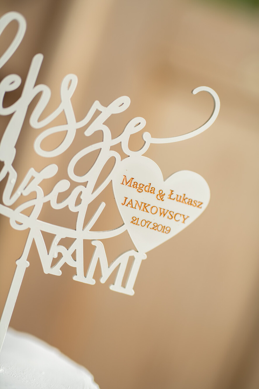 Figurki na tort / cake topper statuetki akryl biały napis ozdoba tortu weselnego 4
