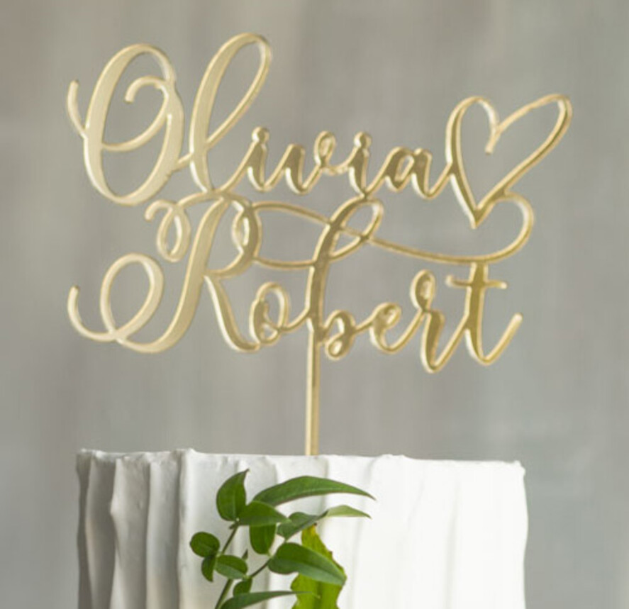 Figurki na tort / cake topper statuetki akryl złoty błyszczący topper na tort weselny eleganckie greenry wesele w pałacu 2