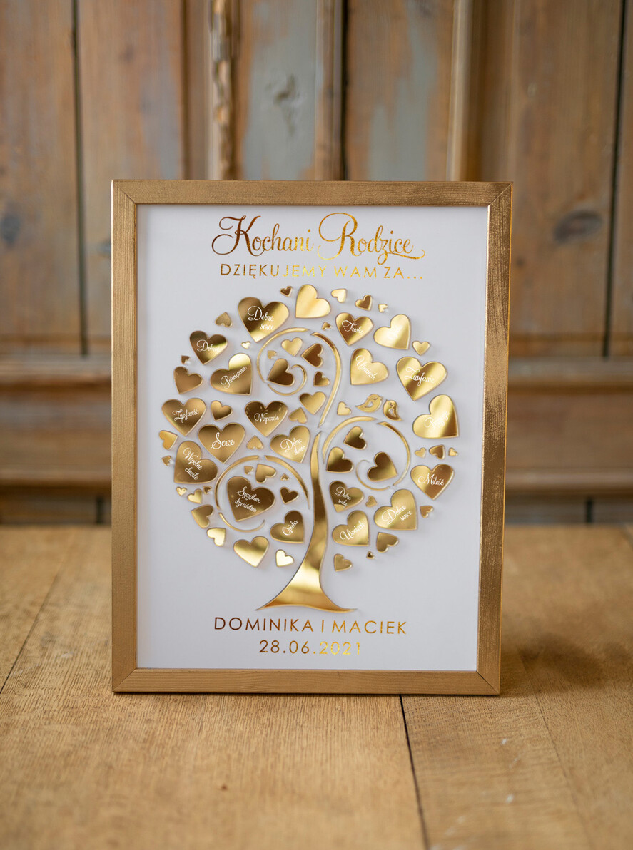 Prezenty, Podziękowania dla Rodziców Podziękowania dla rodziców w ramie złote drzewko podziękowania dla rodziców prezent dla rodziców w dniu ślubu0