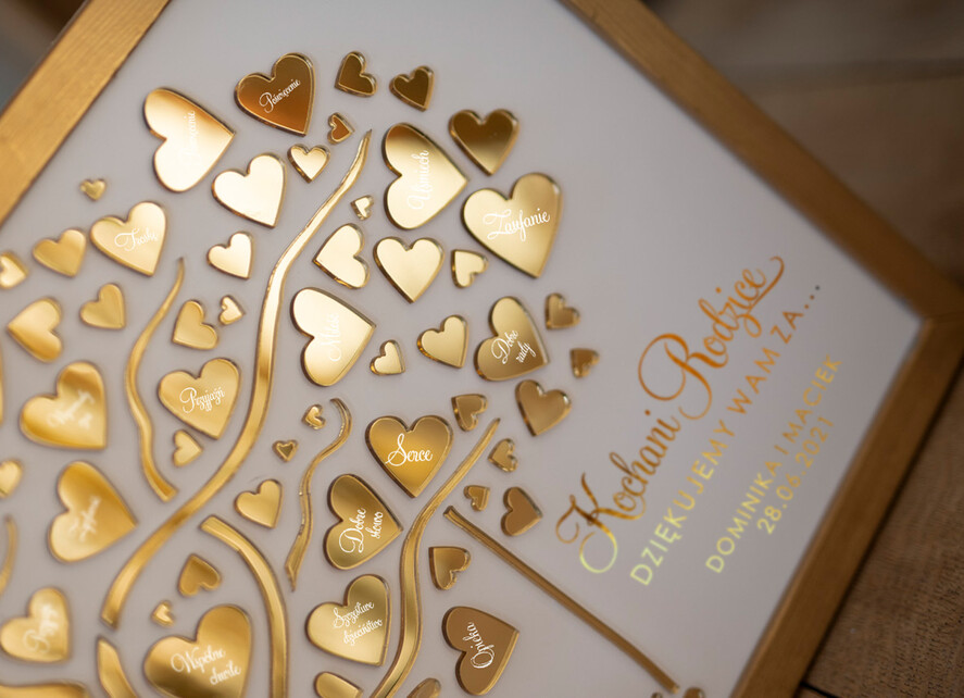 Prezenty, Podziękowania dla Rodziców Podziękowania dla rodziców w ramie złote drzewko podziękowania dla rodziców na wesele prezent dla rodziców ślub złota rama drzewko3