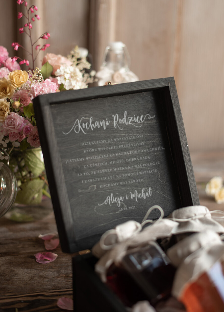 Prezenty, Podziękowania dla Rodziców Zestawy dla Rodziców w pudełku podziękowania dla rodziców skrzynka wygrawerowane wasze życzenia 4