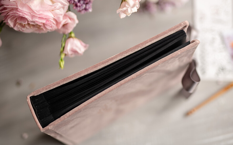 Albumy ślubne Pudełka na zdjęcia  album na zdjęcia  pudrowy różowy album na zdjęcia welurowa okładka3