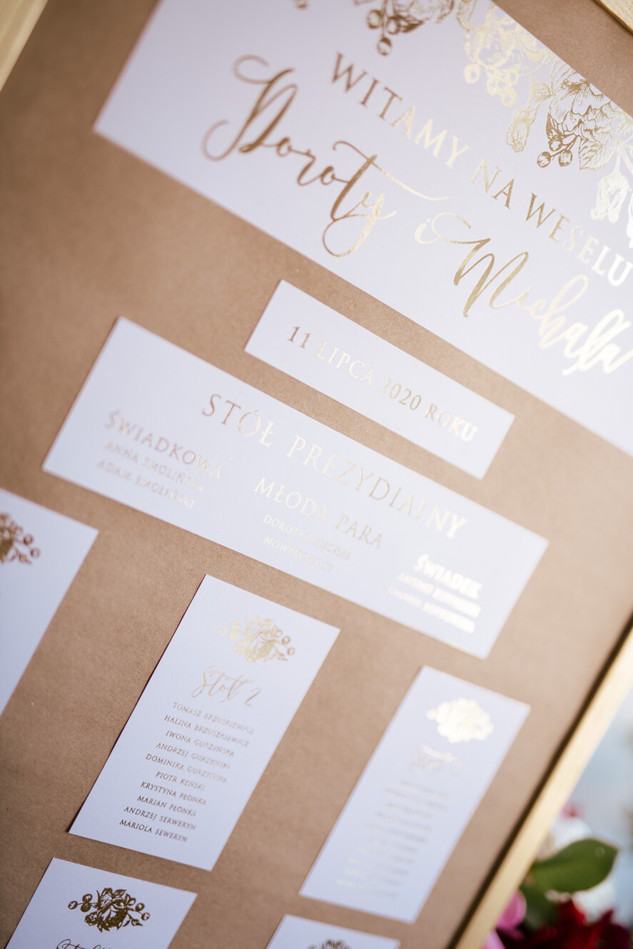 Plany stołów Glamour welurowe złota ekologiczna tablica informacyjna dla gości weselnych złote lub srebrne napisy elegenckie  błyszczące róże  1