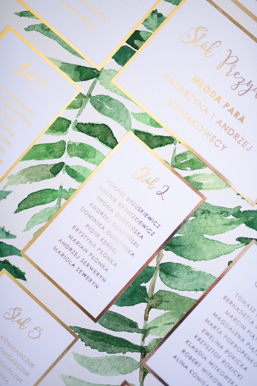 Plany stołów Glamour welurowe zielony planer ślubny plan usadzenia gości na weselu złote lub srebrne napisy rustic glam style1