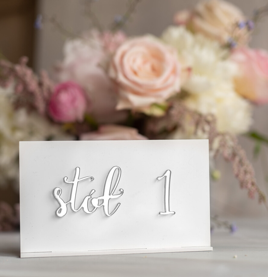 Numery na stół Akryl numerek na stół weselny eleganckie nowoczesne srebrne lustro2