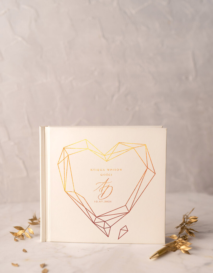 Księgi wpisów gości glamour geometryczne złocone serce weselna księga geometryczne serce wesele w złotych kolorach 2