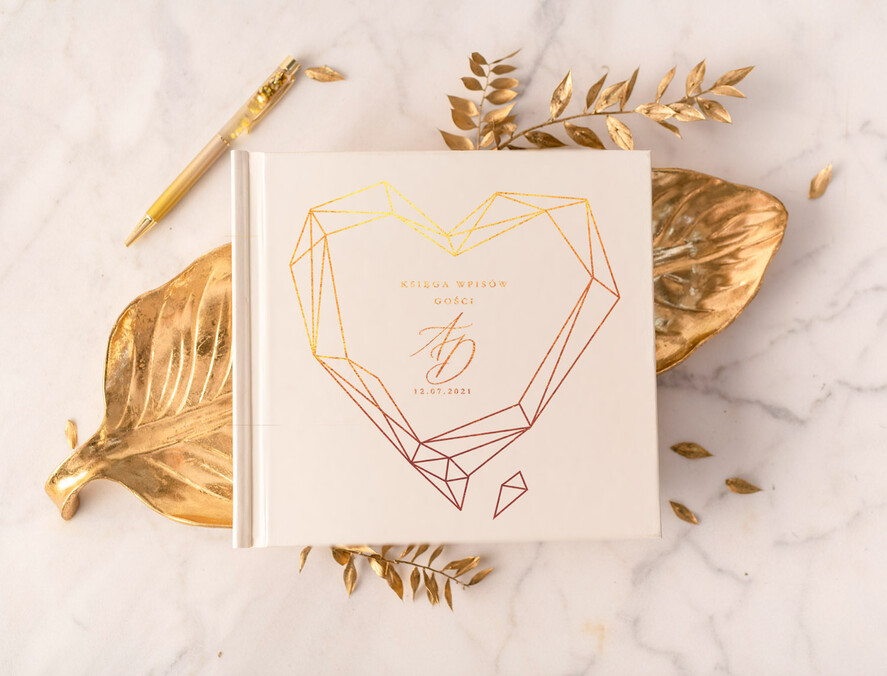 Księgi wpisów gości glamour geometryczne złocone serce weselna księga geometryczne serce wesele w złotych kolorach 0