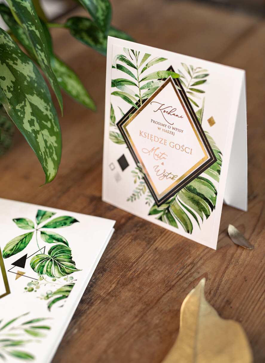 Księgi wpisów gości glamour pamiątkowa księga wpisów gości z kwiatową grafiką w zielonych kolorach 10