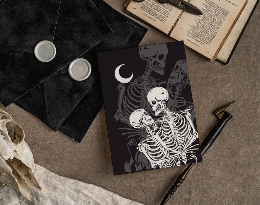 Zaproszenia ślubne Indywidualne unikalne zaproszenia na slub z kosciotrupami, czarne zaproszenia slubne, kontrowersyjne unikatowe zaproszenia na ślub4