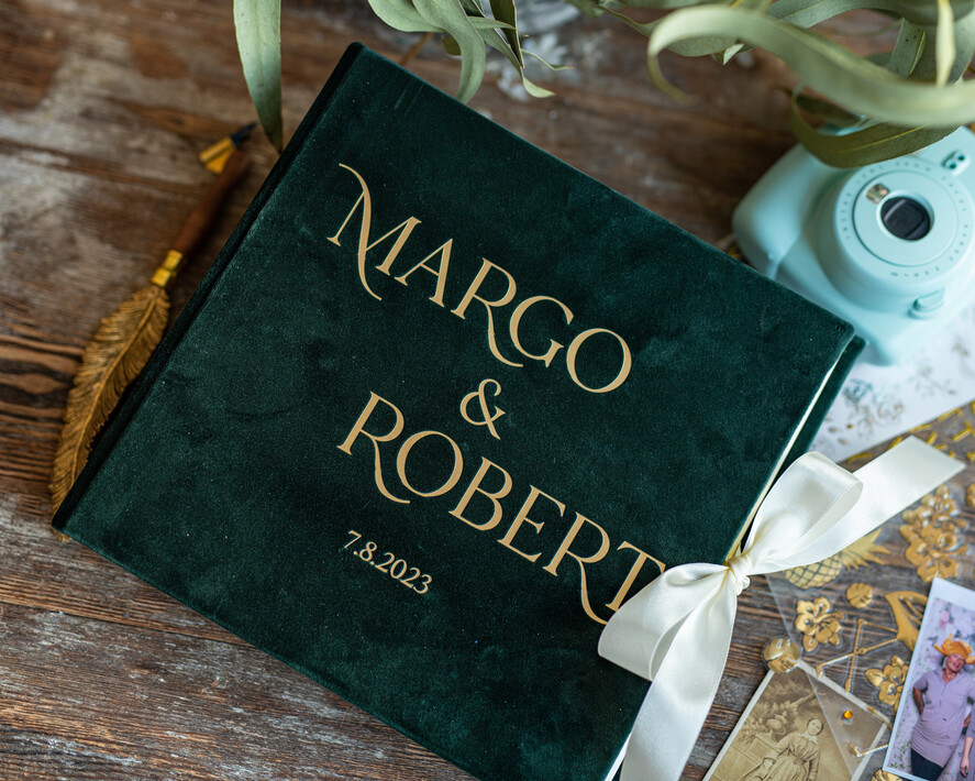 Księgi wpisów gości welurowe Duża Zielona Welurowa Księga Wpisów Gości Ecru Kartki Księga Pamiątkowa welurowa ze Złotymi Napisami 9