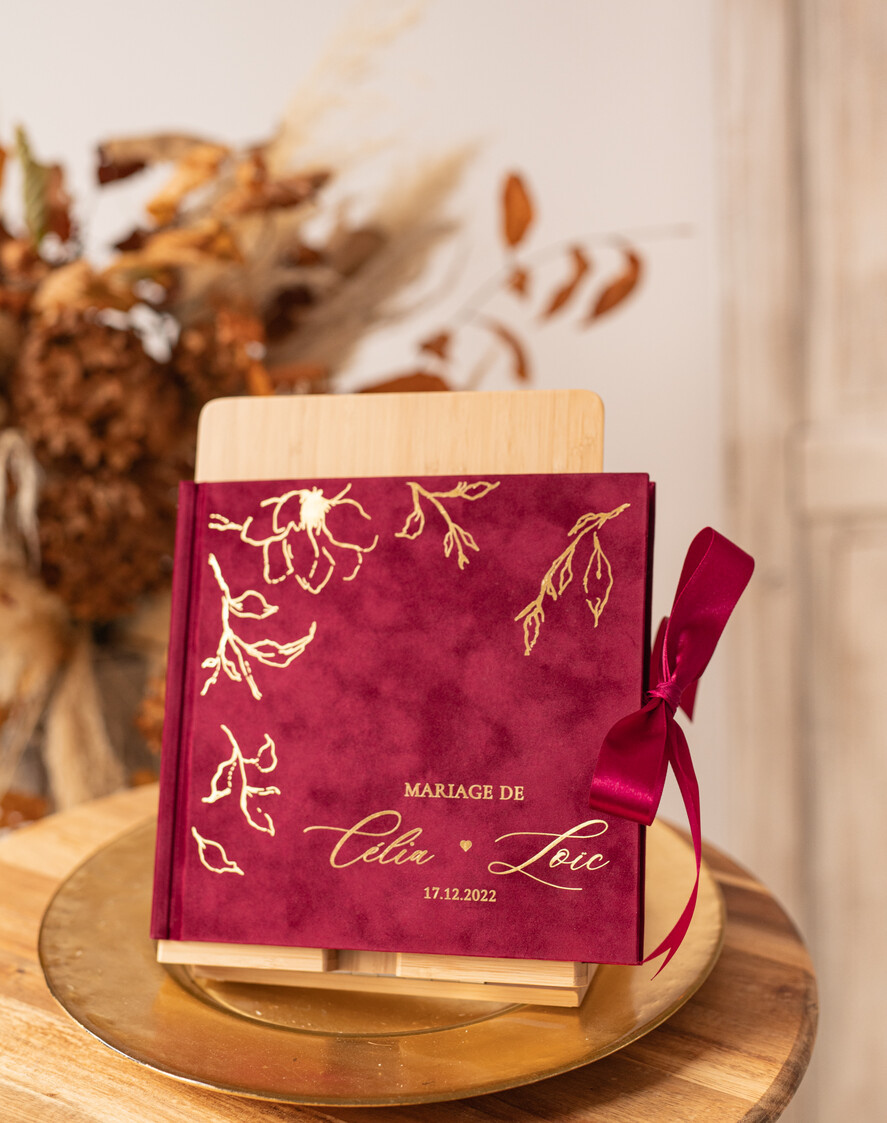 Księgi wpisów gości welurowe elegancka welurowa księga gości, ekskluzywna pamiątkowa księga wpisów gości, bordowa księga ze złotymi napisami4