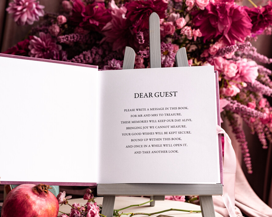 Księgi wpisów gości welurowe różowa księga wpisów gości ze złotymi napisami, elegancka pamiątkowa księga gości, księga na zdjęcia i życzenia od Gości weselnych, pamiatkowa ksiega gosci 22
