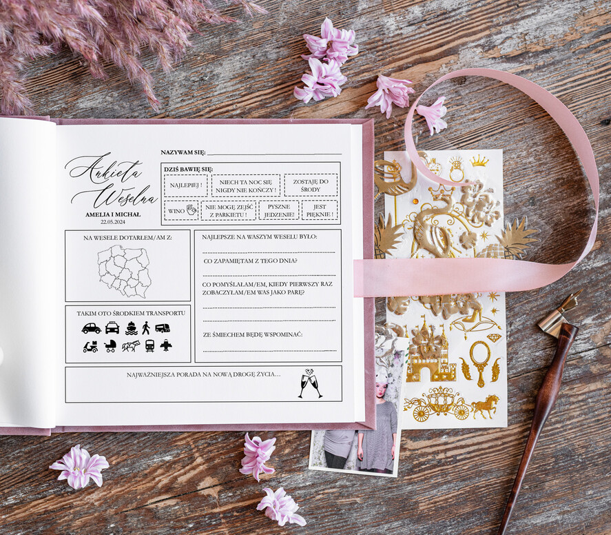 Księgi wpisów gości welurowe różowa welurowa księga wpisów gości, złote napisy na okładce, welurowa pamiątkowa księga wpisow gosci5