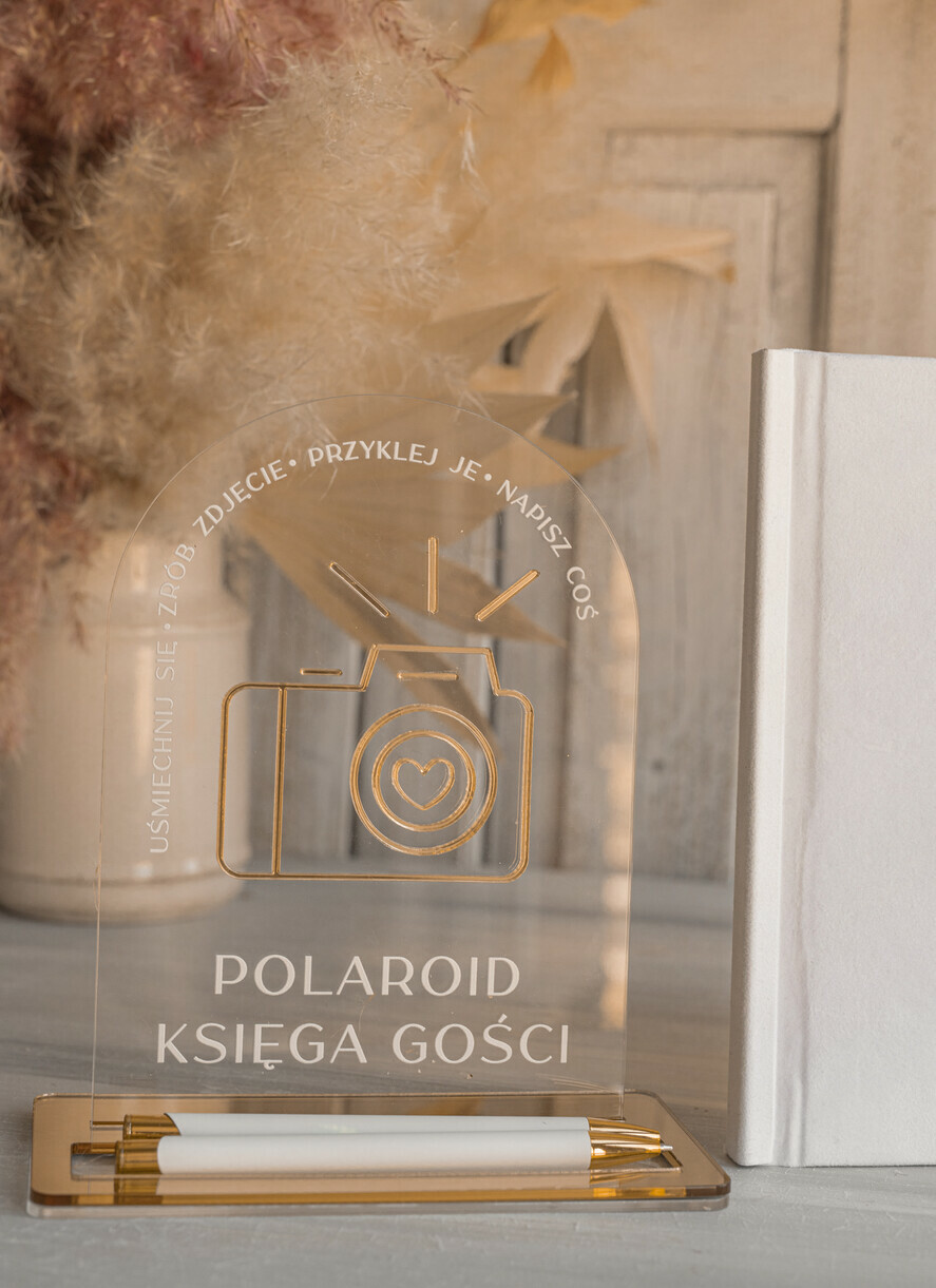 Księgi wpisów gości welurowe nstrukcja do Księgi Gości Polaroid plus długopis  Tabliczka Akrylowa dodatki ślubne instrukcja do księgi weselnej polaroid, pleksowa instrukcja1