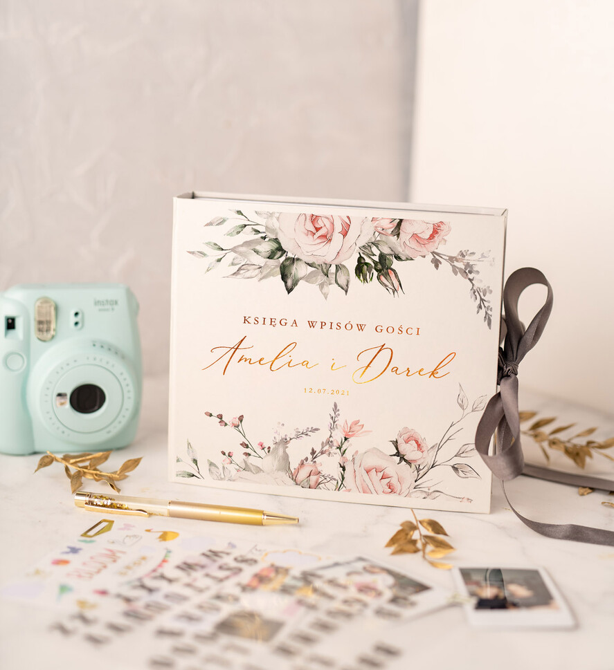 Księgi wpisów gości welurowe weselna księga wpisów gości złote litery album na zdjęcia z instaxa lub fotobudki 1