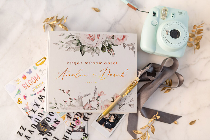 Księgi wpisów gości welurowe weselna księga wpisów gości złote litery album na zdjęcia z instaxa lub fotobudki 5