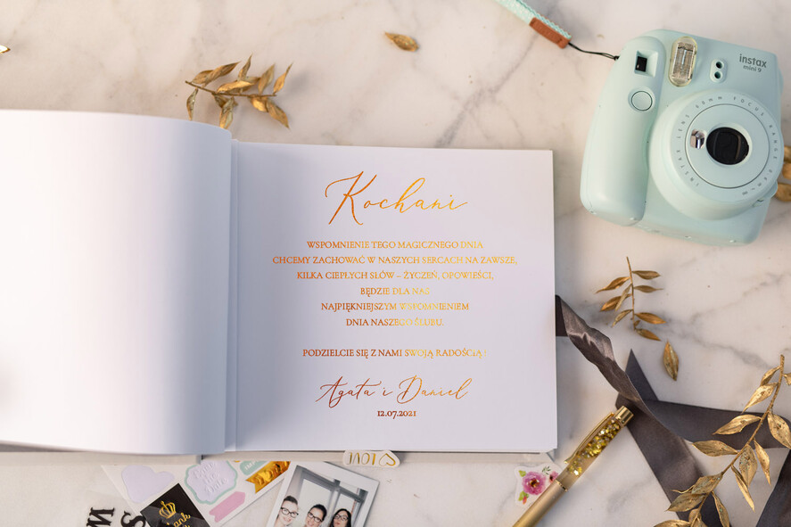 Księgi wpisów gości welurowe weselna księga wpisów gości złote litery album na zdjęcia z instaxa lub fotobudki 6